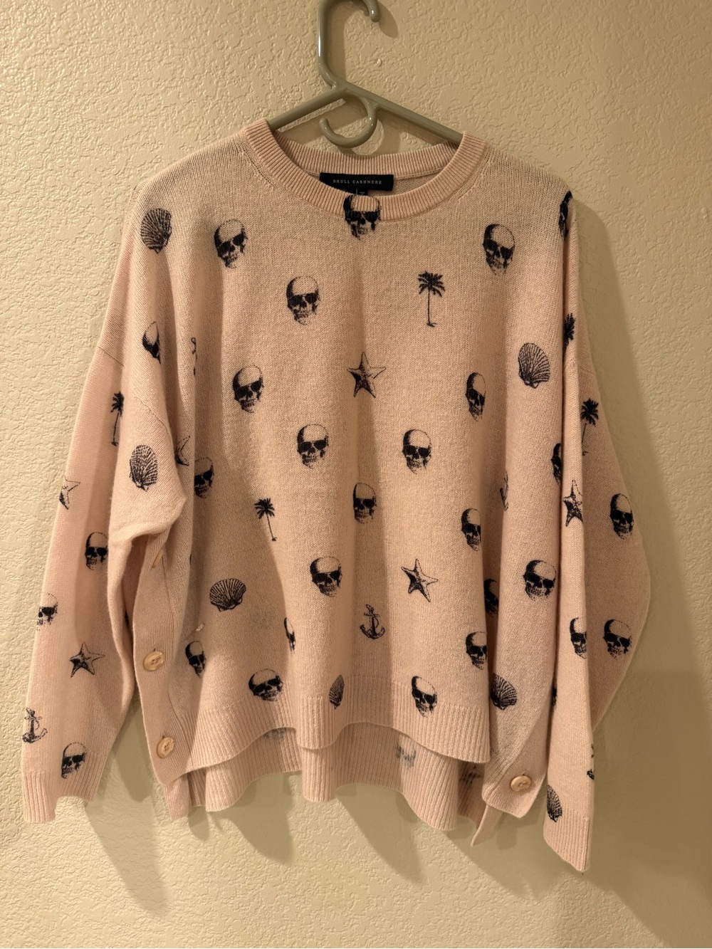 Skull Cashmere Pale Pink Crewneck Sweater